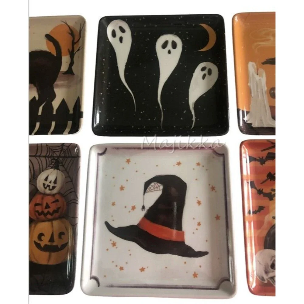 Cupcakes & Cashmere Halloween Appetizer Dessert Plates Square Melamine Set of 6